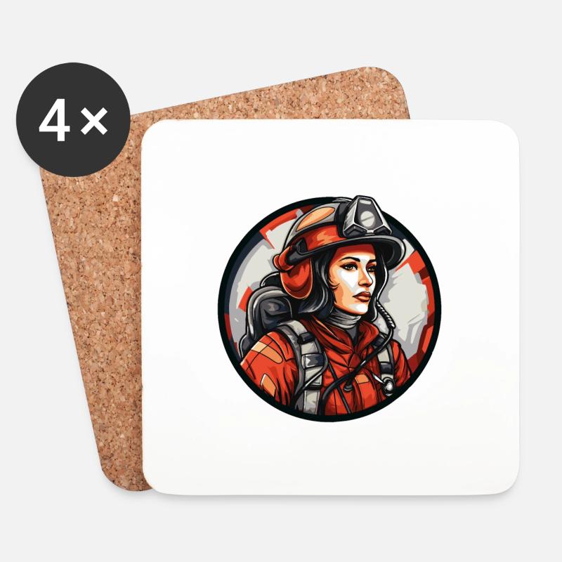 Feuerwehrfrau - Untersetzer (4er-Set) - Weiß