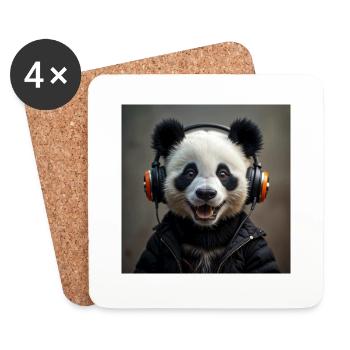 Lächelnder Panda beim Musikhören - Untersetzer (4er-Set) - Weiß - Vorne