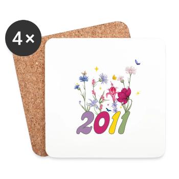 Année de naissance 2011 fleurs sauvages - Dessous de verre (lot de 4) - blanc - Devant