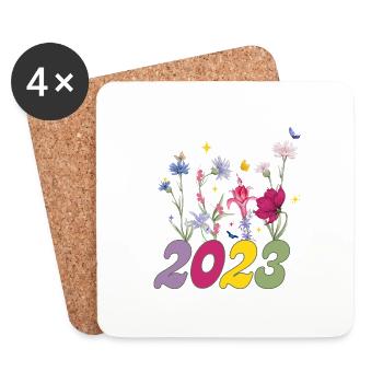 Year of birth 2023 wildflowers - Coasters (set of 4) - white - Front