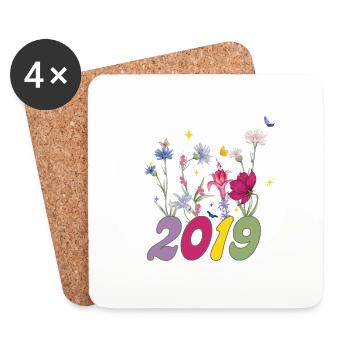 Year of birth 2019 wildflowers - Coasters (set of 4) - white - Front
