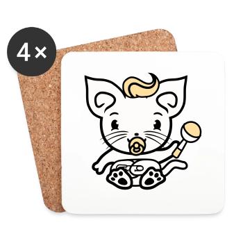 Bébé chat mignon sucette chaton hochet enfant - Dessous de verre (lot de 4) - blanc - Devant
