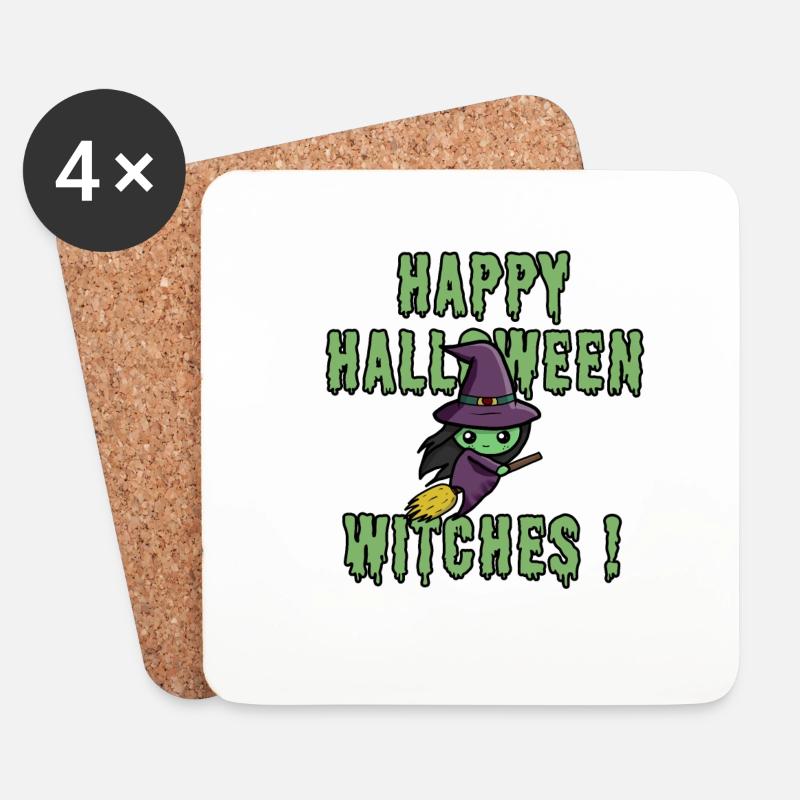 Happy Halloween Witches Design - Untersetzer (4er-Set) - Weiß
