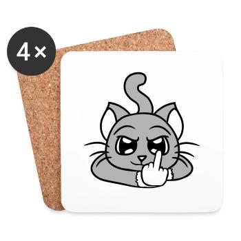 Nasty Cat Shows Middle Finger Insult Hand Fun - Coasters (set of 4) - white - Front