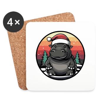 Hippopotamus Christmas Christmas - Coasters (set of 4) - white - Front