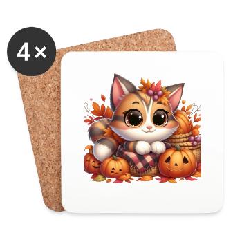 Herbst Katze 5 - Untersetzer (4er-Set) - Weiß - Vorne
