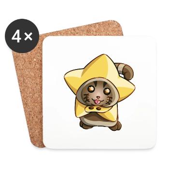 Katze Cat Stern Star Niedlich Kawaii Cute kitty - Untersetzer (4er-Set) - Weiß - Vorne