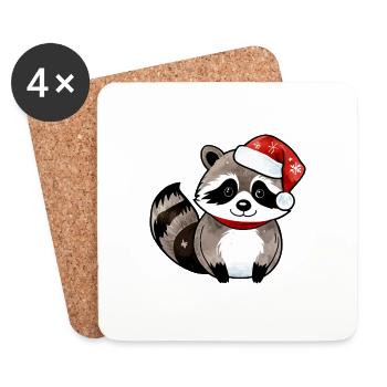 Raton laveur Noël Aquarelles - Dessous de verre (lot de 4) - blanc - Devant
