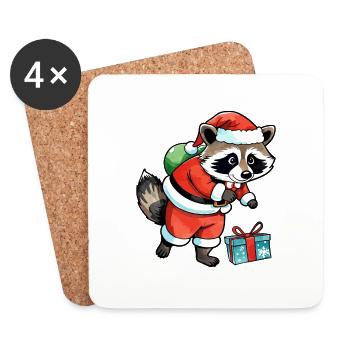 Raton laveur Noël Aquarelles - Dessous de verre (lot de 4) - blanc - Devant