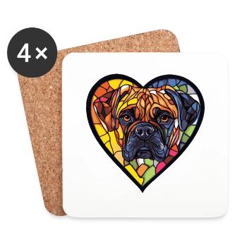 Bullmastiff Chien Coeur Chien Amour - Dessous de verre (lot de 4) - blanc - Devant