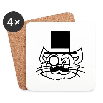 Sir Cat Gentleman Chapeau haut de forme Monocle Rich Gentleman - Dessous de verre (lot de 4) - blanc - Devant