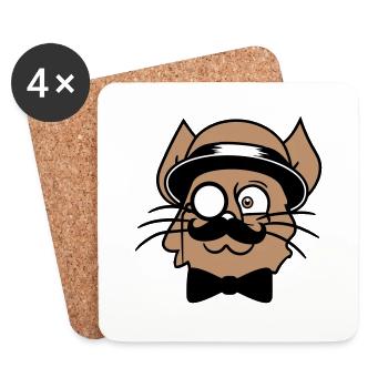 Sir Cat Gentleman Chapeau Costume Monocle Riche M. - Dessous de verre (lot de 4) - blanc - Devant