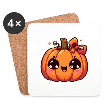 Citrouille Kawaii - Dessous de verre (lot de 4) - blanc - Devant