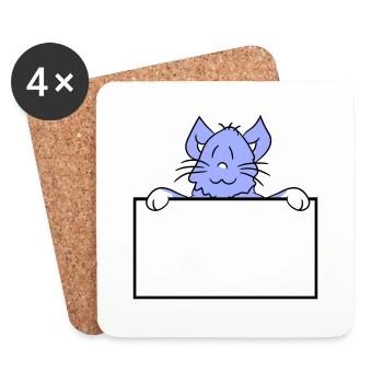 Jolie petite chatte jetant un coup d’œil caché derrière le mur - Dessous de verre (lot de 4) - blanc - Devant