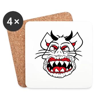 Demon Monster Cat Halloween Horror Devil Horns - Coasters (set of 4) - white - Front