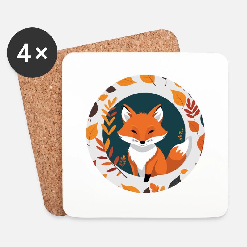 Fox in Autumn #9 - Coasters (set of 4) - white