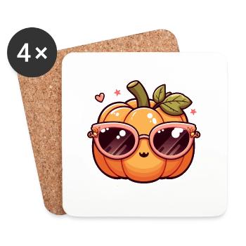 Cute Pumpkin with Glasses - Coasters (set of 4) - white - Front