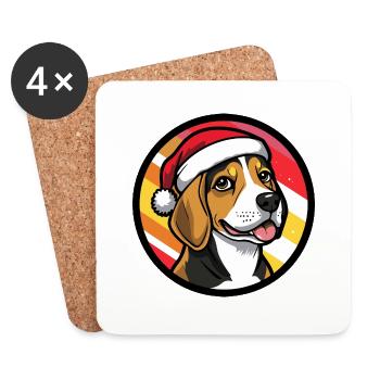 Beagle Dog Christmas Christmas - Coasters (set of 4) - white - Front
