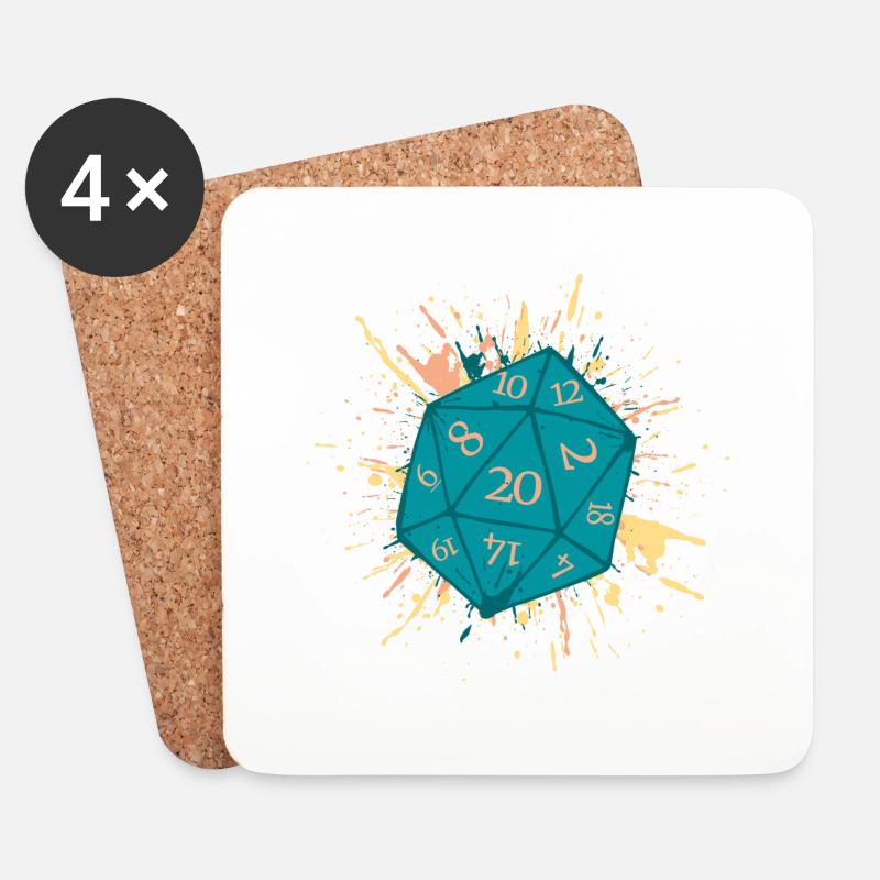 W20 Würfel Splash Türkis Gelb Orange D20 Pen - Untersetzer (4er-Set) - Weiß