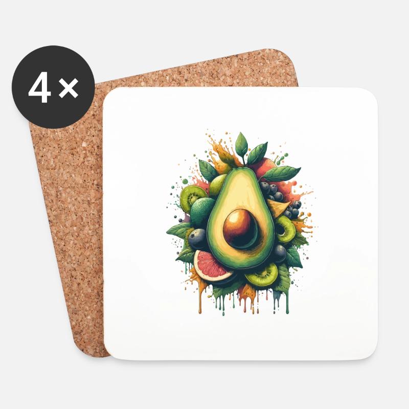 Avocado Frucht Malerei Fließende Farbe - Untersetzer (4er-Set) - Weiß