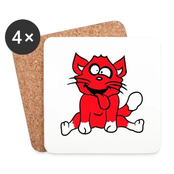 Chat Plisse les yeux Drôle Fou Langue Sortie Grimace - Dessous de verre (lot de 4) - blanc - Devant