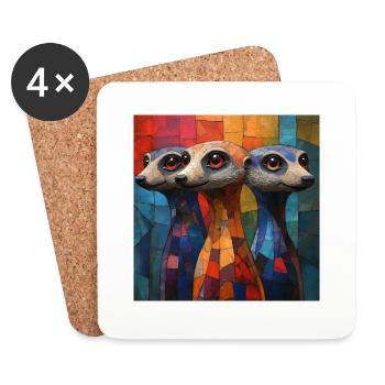 Cubist Meerkats - Coasters (set of 4) - white - Front