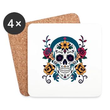Mexikanischer Muertos Tag der Toten Halloween Blumen - Untersetzer (4er-Set) - Weiß - Vorne