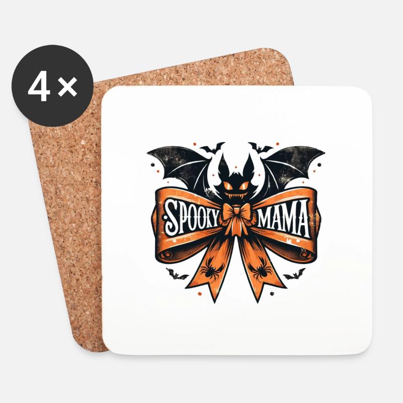 Spooky Mama Halloween Fledermaus mit Schleife - Untersetzer (4er-Set) - Weiß