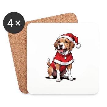 Père Noël chien Père Noël Cadeau chien - Dessous de verre (lot de 4) - blanc - Devant
