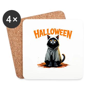 Gruselige süße schwarze Katze Halloween - Untersetzer (4er-Set) - Weiß - Vorne