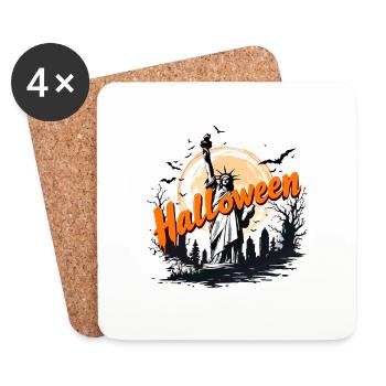Statue de la Liberté Halloween | Effrayant NYC H - Dessous de verre (lot de 4) - blanc - Devant