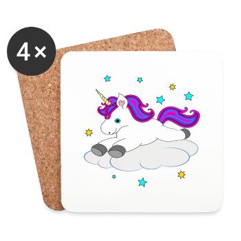 Süßes Einhorn auf Wolke - Untersetzer (4er-Set) - Weiß - Vorne