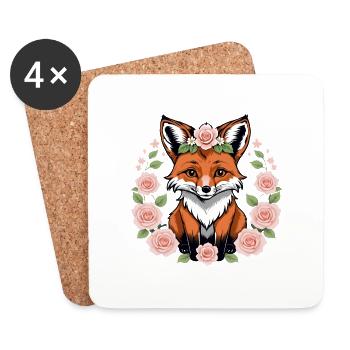 Renard Renard Fleurs Mignon Cadeau Animal Amour pour les Femmes - Dessous de verre (lot de 4) - blanc - Devant