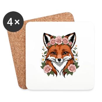Renard Renard Fleurs Mignon Cadeau Animal Amour pour les Femmes - Dessous de verre (lot de 4) - blanc - Devant