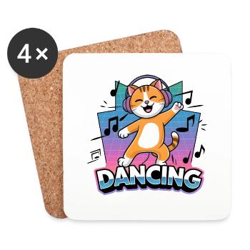 Tanzende Katze - Untersetzer (4er-Set) - Weiß - Vorne