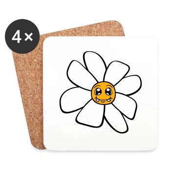Petit drôle de fleur heureuse visage dessin animé - Dessous de verre (lot de 4) - blanc - Devant