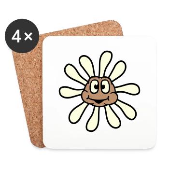Petite fleur de tournesol visage heureux drôle - Dessous de verre (lot de 4) - blanc - Devant
