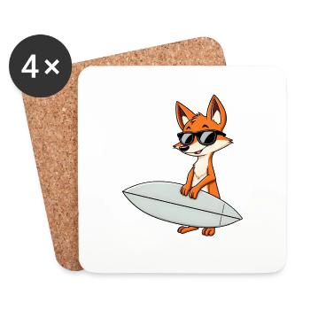 Confident Fox Surfboard Action - Sunglasses - Coasters (set of 4) - white - Front