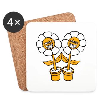 2 Evil Flowers Look Mean Grin Naughty Face - Coasters (set of 4) - white - Front