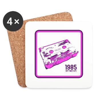Cassette Rétro Love - Version Rose - Dessous de verre (lot de 4) - blanc - Devant