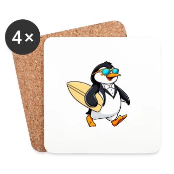 Happy Penguin Surfen, Smoking & Sonnenbrille - Untersetzer (4er-Set) - Weiß - Vorne