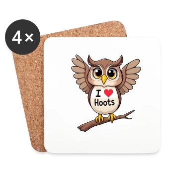 Skurrile Eule Ich liebe Hooters Zeichen auf der Brust - Untersetzer (4er-Set) - Weiß - Vorne