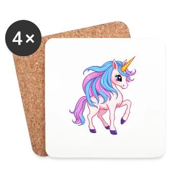 Mystical Unicorn with Rainbow Mane and Horn - Coasters (set of 4) - white - Front