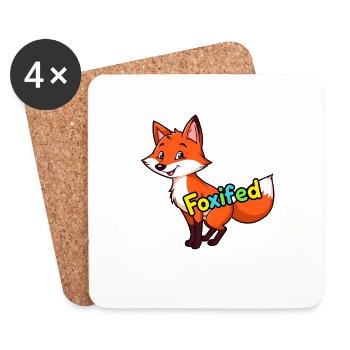 Upright Red Fox in Bushy Forest, Smiling - Coasters (set of 4) - white - Front