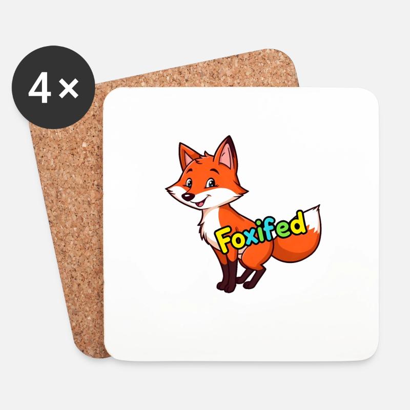 Upright Red Fox in Bushy Forest, Smiling - Coasters (set of 4) - white
