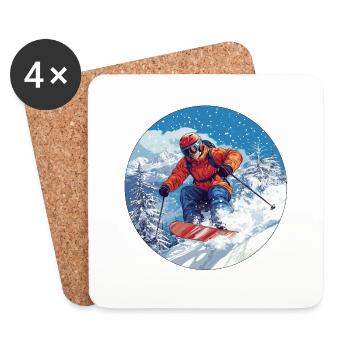 Abenteuer im Schnee: Spüre den Adrenalinkick! - Untersetzer (4er-Set) - Weiß - Vorne