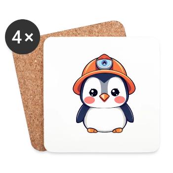Bautrupp-Pinguin mit orangefarbenem Schutzhelm - Untersetzer (4er-Set) - Weiß - Vorne