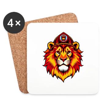 Lion royal avec casque de pompier rouge - Dessous de verre (lot de 4) - blanc - Devant