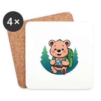 Ours douillet explorant le chemin forestier - Dessous de verre (lot de 4) - blanc - Devant