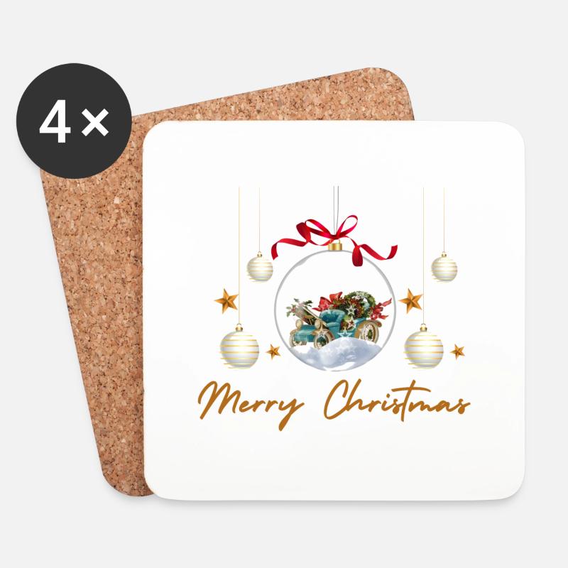 Merry Crirstmas Kugeln - Untersetzer (4er-Set) - Weiß